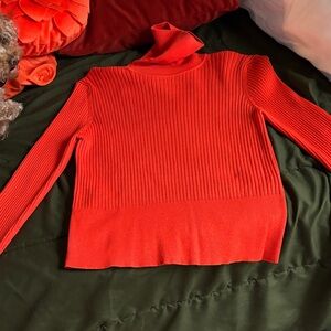 NWOT Zara Vibrant Orange/Red Ribbed Turtleneck Sweater